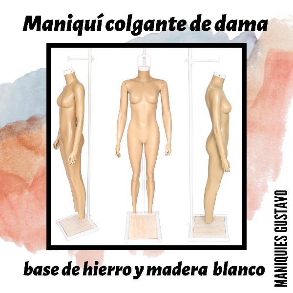 Producto - Maniquí dama colgante base hierro y madera blanca