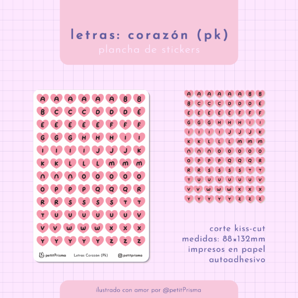 Producto - Plancha de stickers Letras: Corazones Rosa
