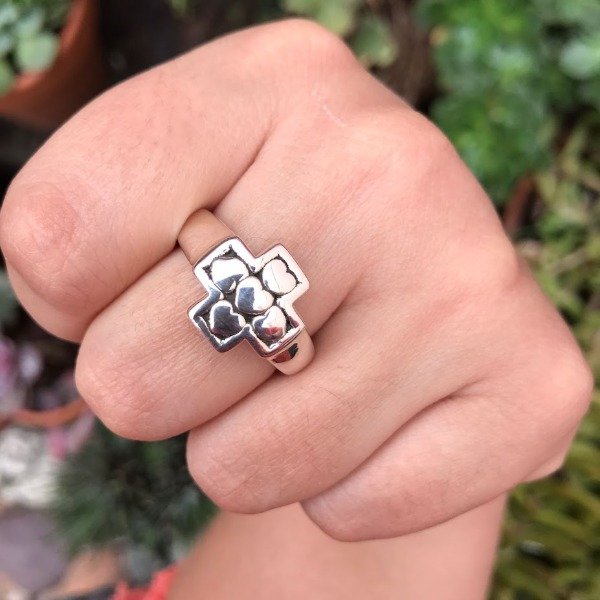 Producto - Anillo Cruz/Corazon Plata Inflada