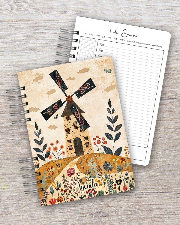 Producto - Agenda Perpetua A5 - 1 día por página - dis. nórdico molino