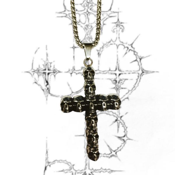 Producto - COLLAR CRUZ DE CALAVERAS CHICA ACERO PREMIUM CADENA 55CM