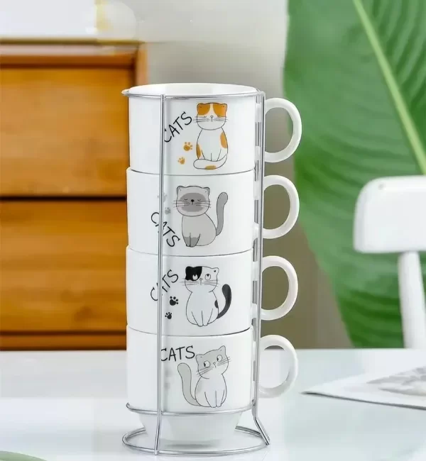 Producto - TAZA TE CERAMICA X 4 APILABLE CUTE CATS GRANDE