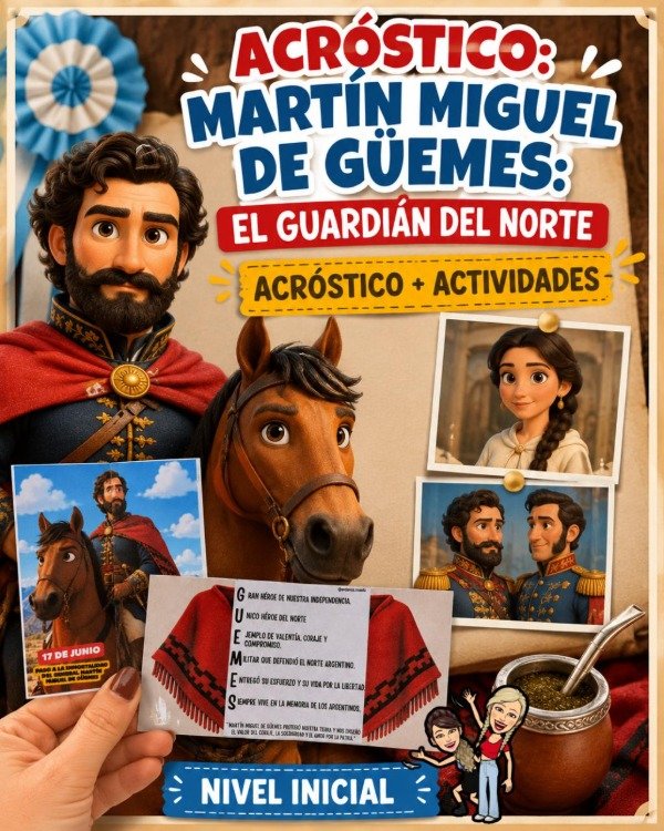 Producto - ACRÓSTICO. MARTÍN MIGUEL DE GÜEMES. EL GUARDIÁN DEL NORTE. NIVEL INICIAL