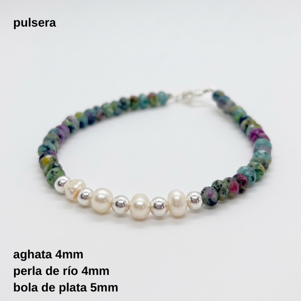 Producto - PUL #FP Pulsera aghata 4mm con perla de río 4mm (DÓLAR) - 2