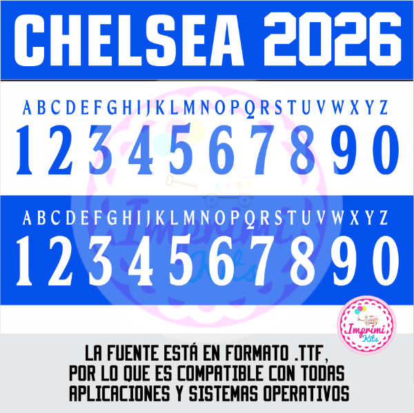 Producto - Tipografia Chelsea 2026 Camiseta Ttf Otf Numeros Dorsal dtf