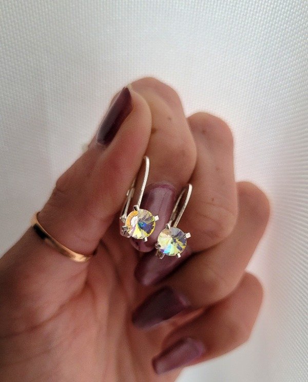 Producto - Argollas cierre a brisura cristal tornasol Plata 925