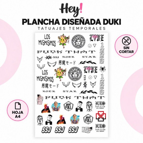 Producto - PLANCHA A4 PREDISEÑADA DUKI - TATUAJES TEMPORALES - 0