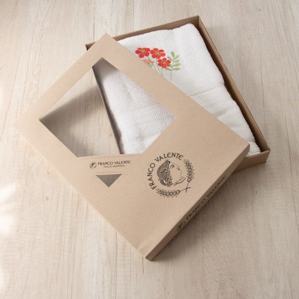 Producto - Juego toalla/toallón Bordado Ramillete Rojo