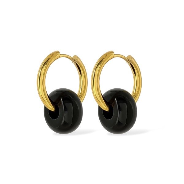 Producto - Argollas de acero dorado con Dona marron negra