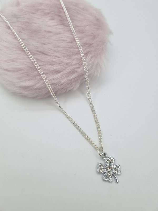 Producto - Cadena acero blanco dije trébol strass plat