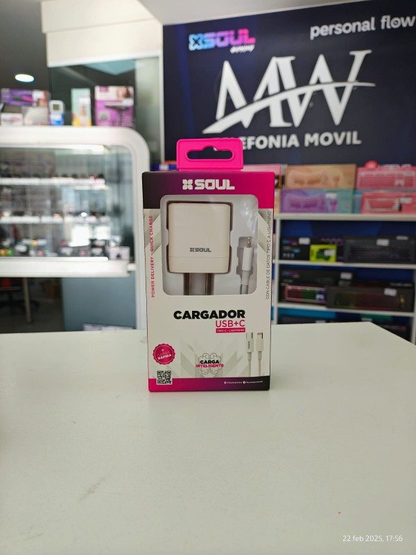 Producto - Cargador Viajero PD+USB QC 20W Cable Type C a Lightning Soul CVJ-PDQCL