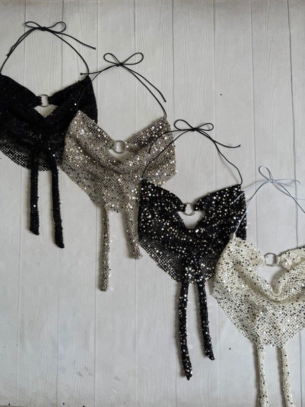 Producto - [5491] Top corpiño buche con aro/ infinito lentejuelas crochet