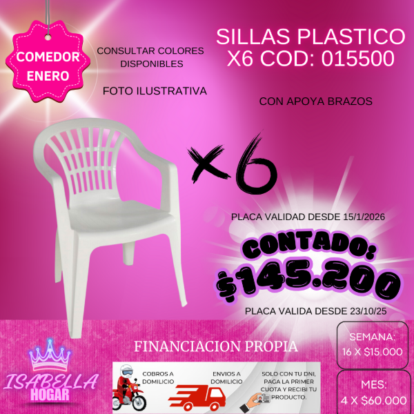 Producto - SILLAS PLASTICO CON APOYA BRAZOS X6