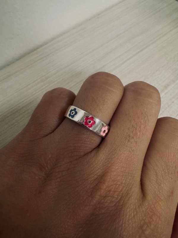Producto - Anillo margaritas regulable Acero Blanco