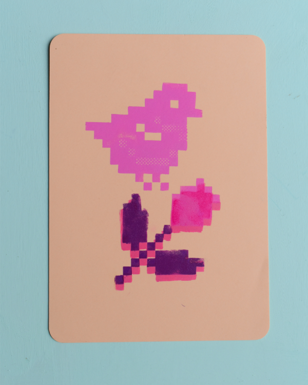 Producto - PAJARITO y rosa - Monocopia - pastel rosa