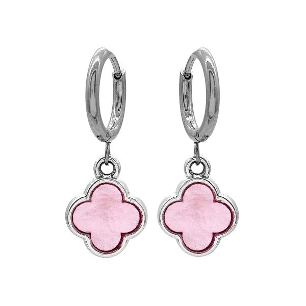 Producto - Aros argolla cubanas de acero quirúrgico con dije - 1.2cm - Flor - Rosa