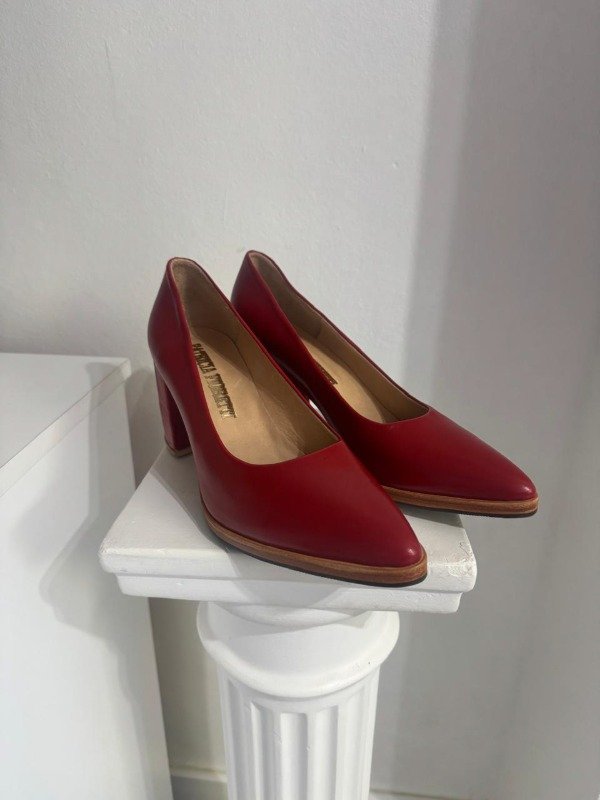 Producto - STILETTOS REINA DE CUERO ROJO CON TACO CUADRADO