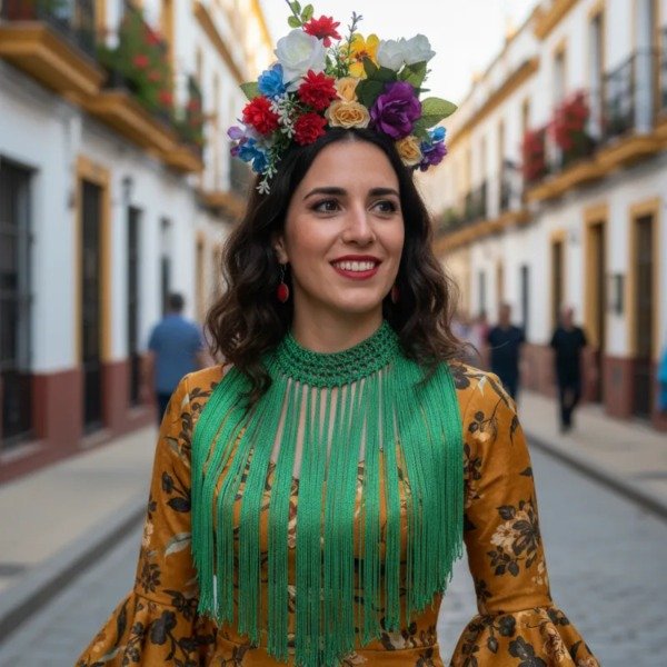 Producto - Collar De Flecos De Seda Recto Verde