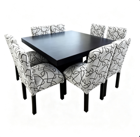 Producto - Juego de Comedor 8 Sillas Reforzadas + Mesa MDF Cuadrada Negra - Oferta - 0