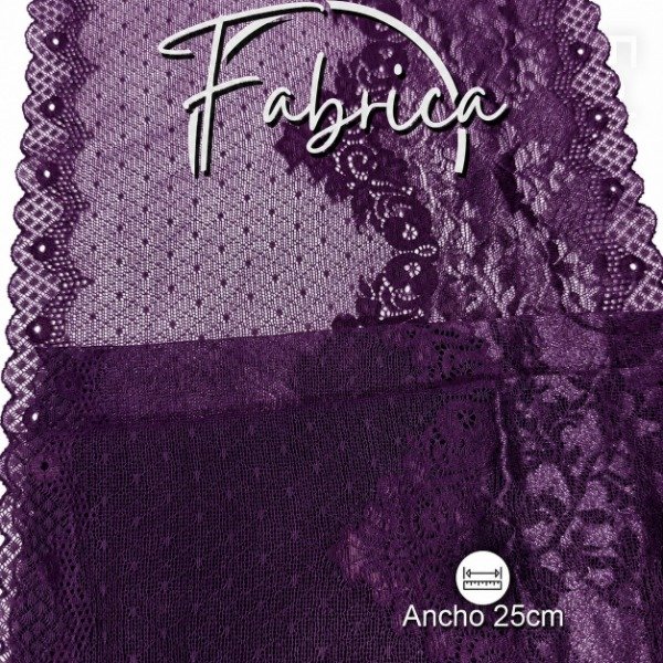 Producto - PS334 Puntilla Uva simil tul bordado con Lurex. Medida: 25cm (metro)