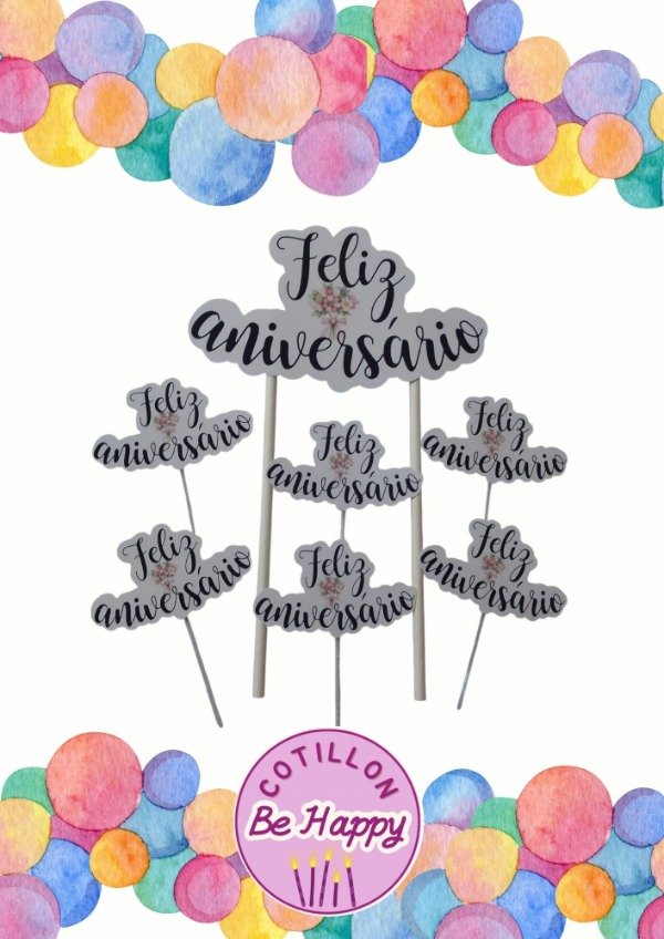Producto - Decoración para torta Feliz Aniversario Flores
