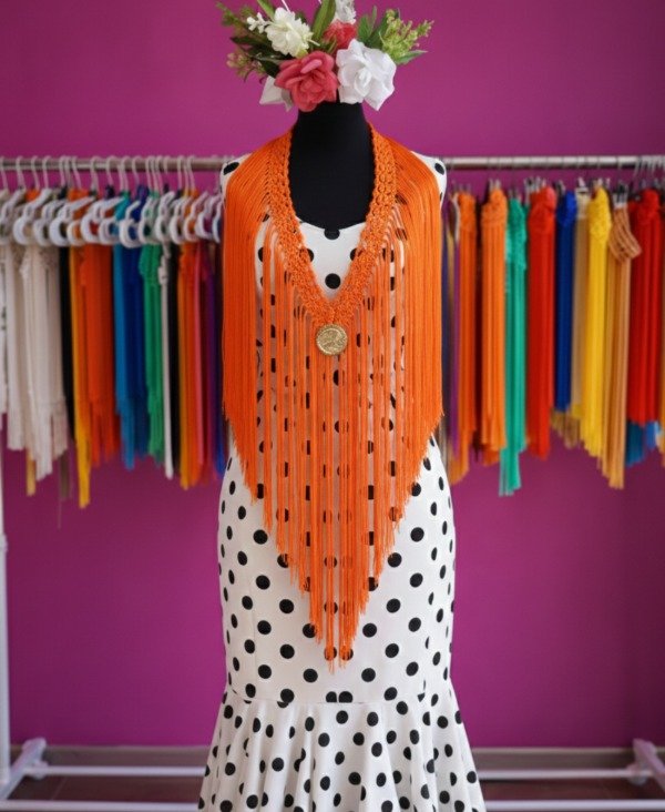 Producto - Tira De Flecos Para Escote Recta 100 Cm Naranja