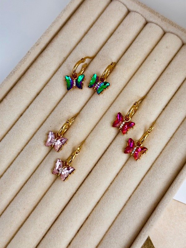 Producto - Argollas mariposa tornasol-acero dorado