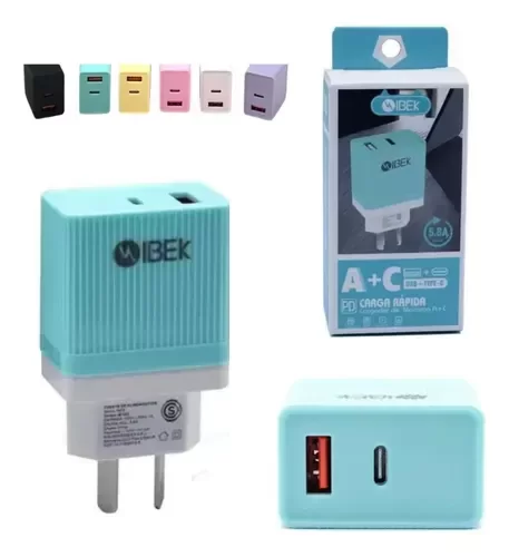 Producto - CARGADOR IBEK CABEZAL CARGA RAPIDA ENTRADA A TIPO C + USB 5.8A IB-582