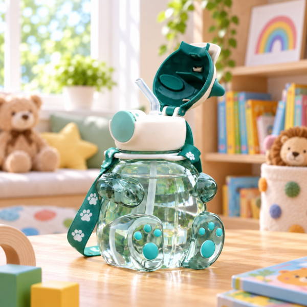 Producto - BOTELLA INFANTIL OSITO CON GORRA SORBETE Y CORREA Y STICKERS PARA DECORAR 700ML - 2