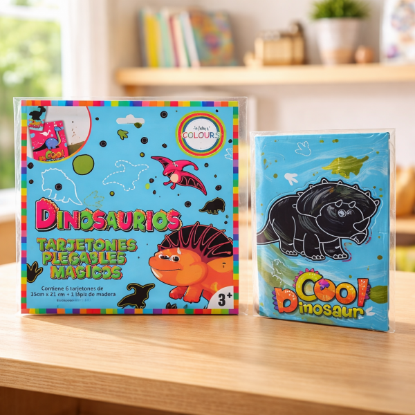 Producto - Papel Mágico Tarjetones Plegable DINOS 6 Hojas Con 1 Lápiz 7169