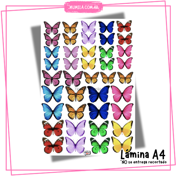 Producto - Mariposas comestibles M011 Lámina mariposas colores surtidos