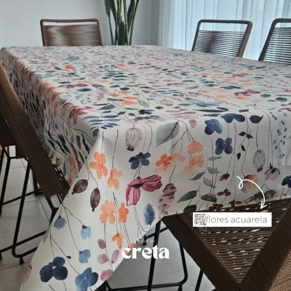 Producto - Mantel Antimanchas - gabardina acrílica (Flores Acuarela)