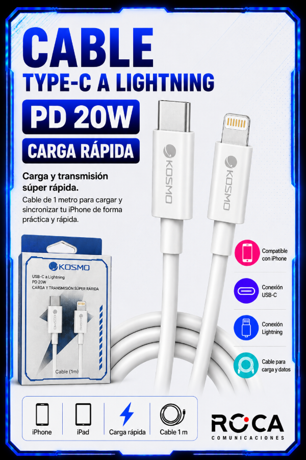 Producto - Cable Kosmo USB-C a Lightning PD 20W
