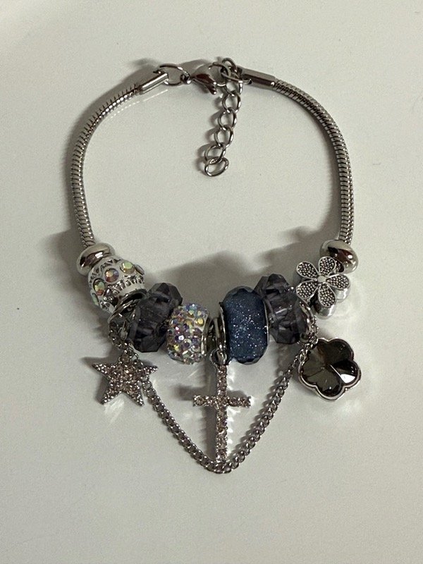 Producto - P686 Pulsera Pandora con dijes charms 18+3 cm acero quirúrgico