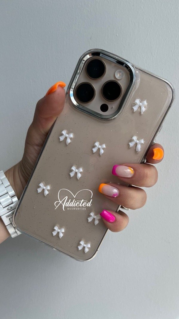 Producto - Case moños blancos y glitter