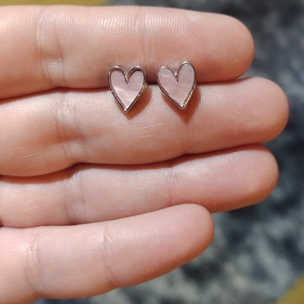 Producto - Aros pasante corazon rosa claro