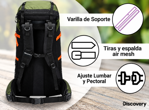 Producto - Mochila Campamento Trekking Discovery 75+5 Litros Color Verde SUPER PREMIUM! - 5