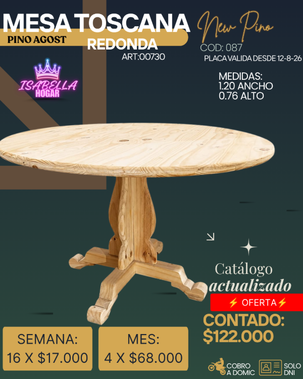 Producto - MESA TOSCANA REDONDA PINO 1.20 - 0