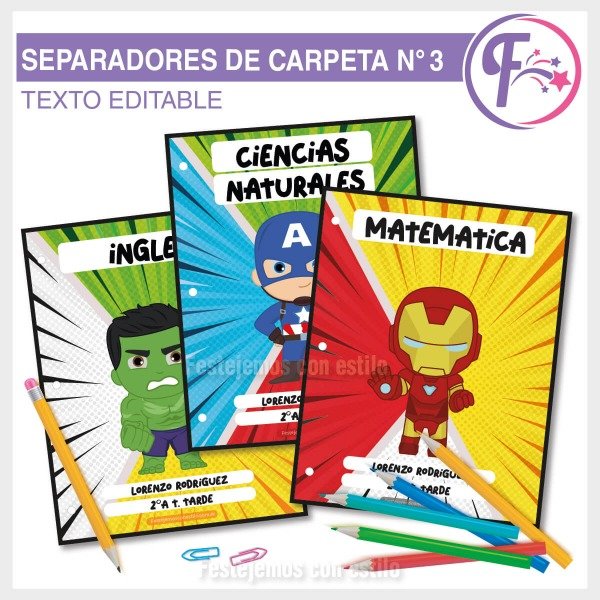 Producto - Avengers Superhéroes Kit Escolar Separadores Imprimibles