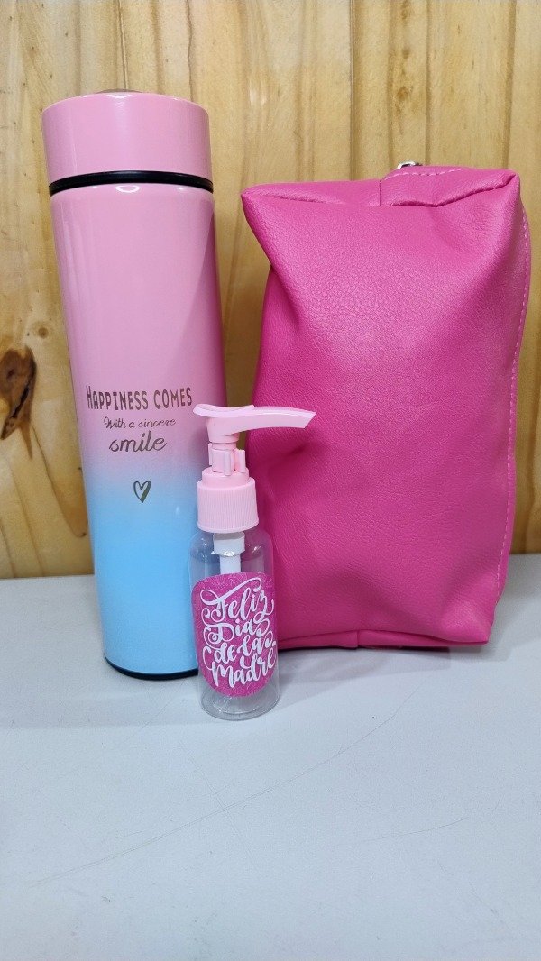 Producto - Combo botella acero con sensor + porta cosméticos + cremera