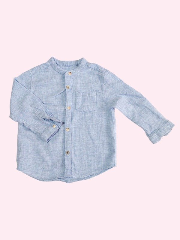 Producto - Camisa cuello mao celeste jaspeado Zara 12/18 meses