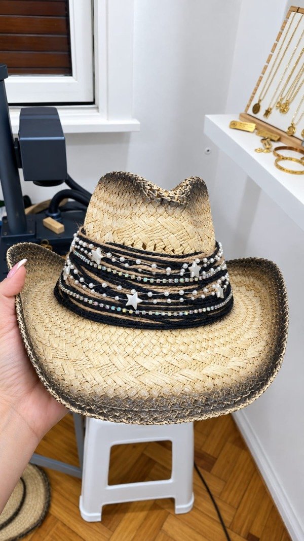 Producto - Sombrero Vaquero Artesanal Black and Pearl Stars