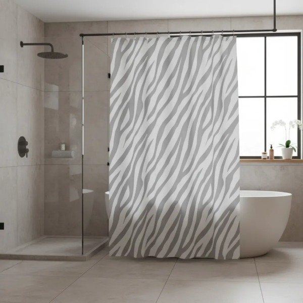 Producto - CORTINA PARA BAÑO IMPERMEABLE METALLIC PEVA CEBRADO