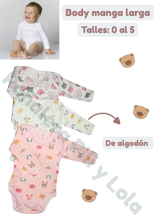 Producto - Bodys manga larga Talles 0 al 5 (Consultar modelo disponible)