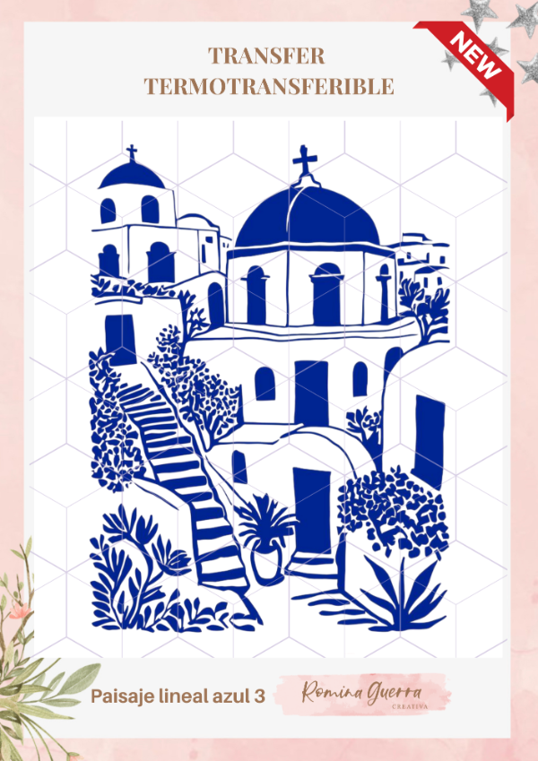 Producto - Transfer termotransferible - Paisaje lineal azul 3