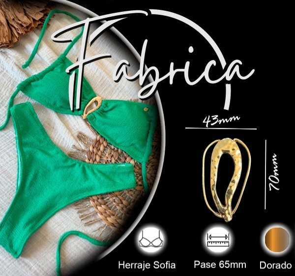 Producto - Herraje Sofi largo. Pase: 65mm (1 unidad). Dorado