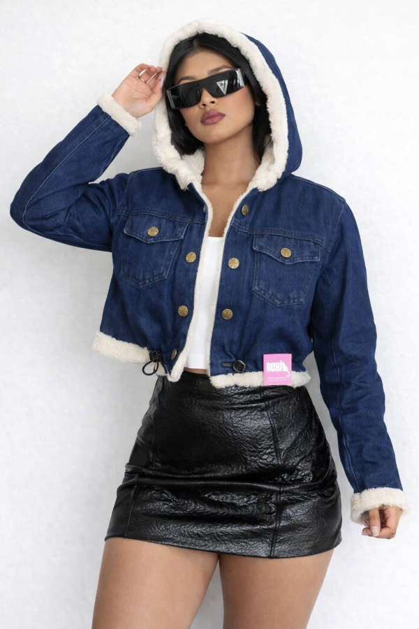 Producto - Campera Crop de jeans con corderito