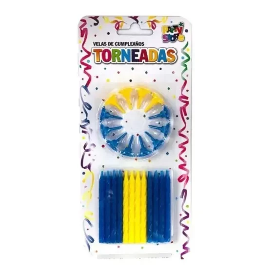 Producto - VELAS TORNEADAS AZULES Y AMARILLAS