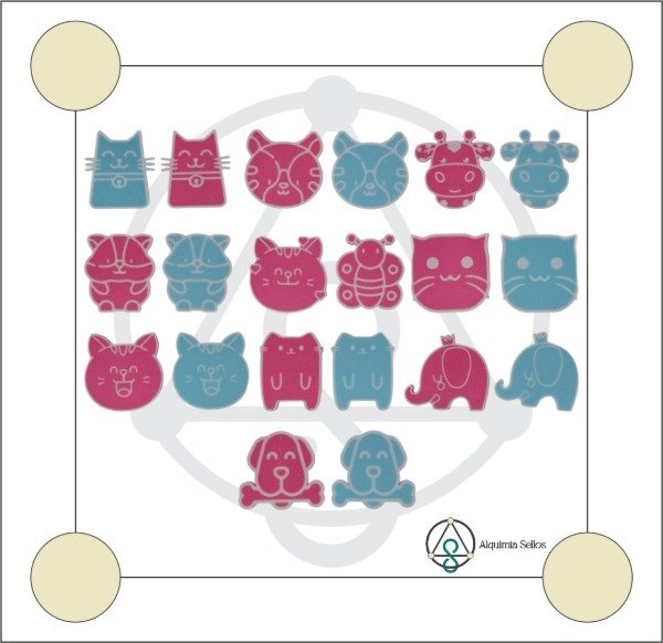 Producto - Set Escolar Personalizable - Animalitos. Con Almohadilla y Tinta