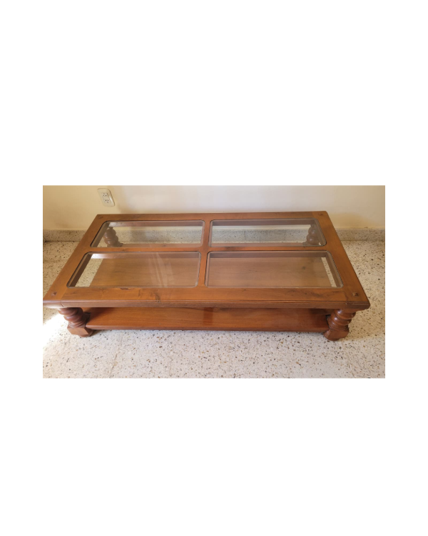 Producto - Mesa ratona de madera estilo Inglés con vidrios repartidos / 35x150x75